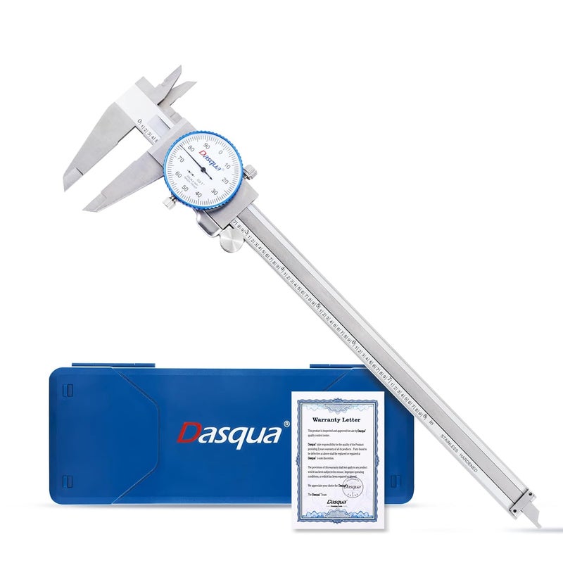 Dasqua 0-8" Dial Caliper Measuring Tool, Double Shock-Proof, Made of Solid Stainless Steel, Accuracy ±0.00085", Graduation 0.001", Professional High Precision Caliper for Machinists & Woodworking - Image 1